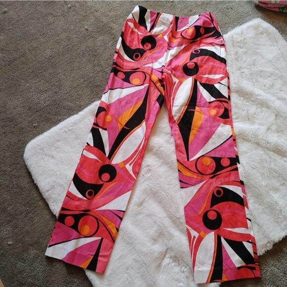Evelyn Abstract Funky Fun NWOT Pants Size 8 Pink Retro White Black Zipper Side - Picture 9 of 12